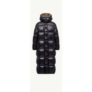 Moncler Black Shiny Long Puffer Coat Hooded Down Jacket Women Size 2 Med Lined